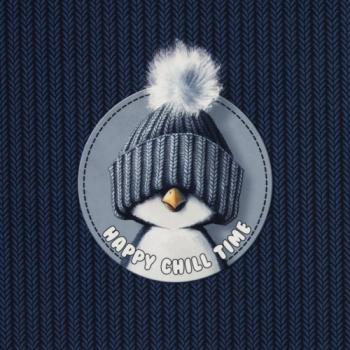 Preview: Samt Chenille Kissenpanel mit Pinguinen mit Bommelmütze in Nachtblau